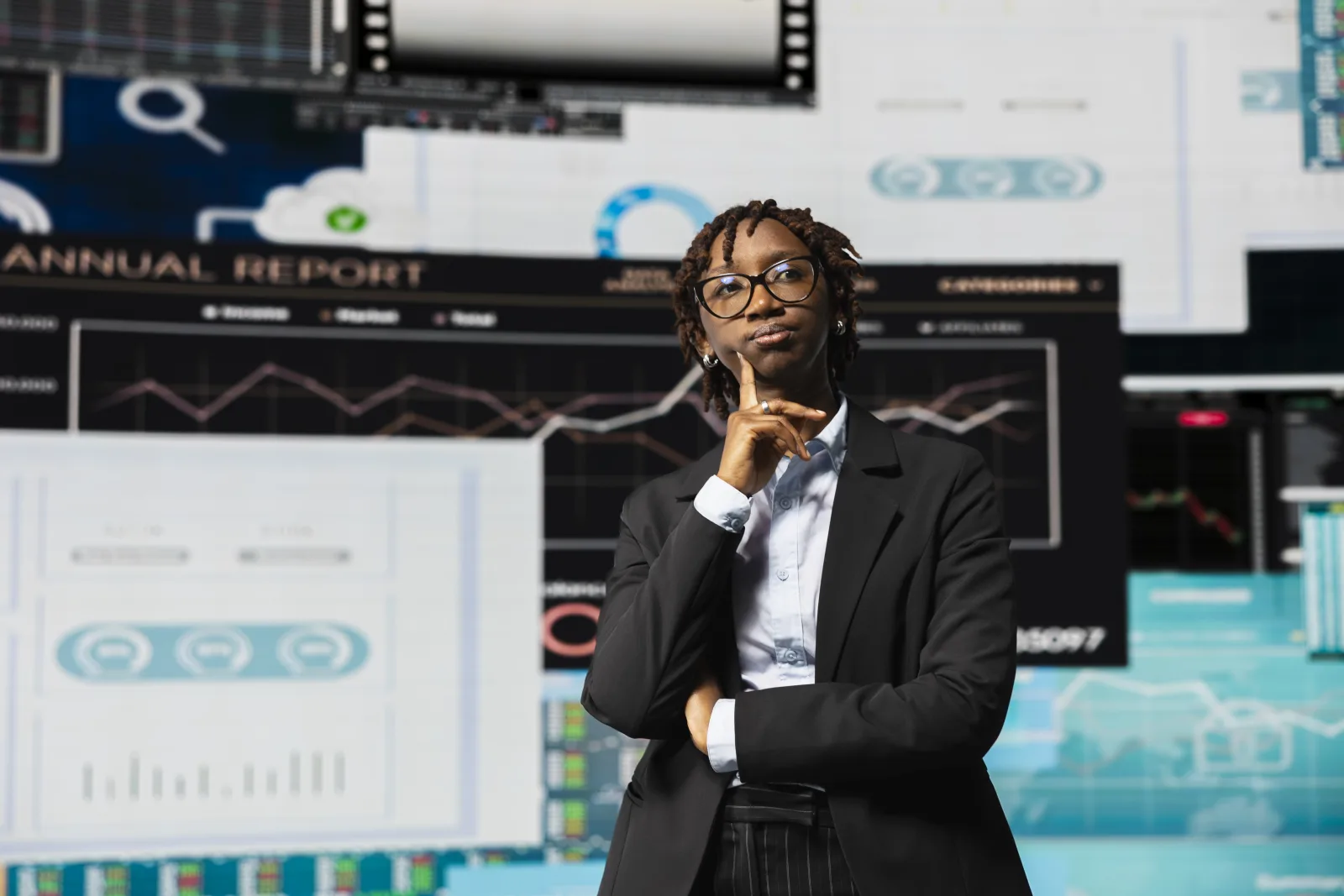 Juriste africain analysant des états financiers et un projet d'acte dans un bureau.